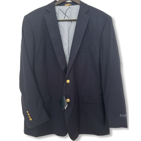 NWT Brooks Brothers Classic Navy Blue Blazer with Gold Logo Buttons SZ 41L